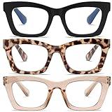 FSRTEP Oprah Style Readers for Women - 3 Pack Stylis Style Reading Glasses with Blue Light Blocking and Spring Hinge HBK +1.0