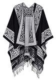 Urban CoCo Women's Printed Tassel Open front Poncho Cape Cardigan Wrap Shawl (Series 11-black)