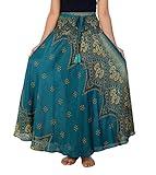 Lannaclothesdesign Women's Long Maxi Skirt Bohemian Gypsy Hippie Style Clothing Boho Skirts (US 37 INC L-XL, Teal Peacock Flower)