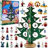 JOYIN Christmas 24 Days Countdown Advent Calendar with a Tabletop Wooden Christmas Tree and 28 Ornaments Snowman Santa Decorations for Boys, Girls and Kids Party Favors, Classroom Prizes, Xmas Gift