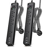 2 Pack Power Strip Surge Protector - 5 Widely Spaced Outlets 3 USB Charging Ports, 1875W/15A with 6Ft Braided Extension Cord, Flat Plug, Overload Surge Protection, Wall Mount for Home Office