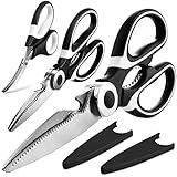 OMDAR Food Grade Kitchen Scissors 3 Pack- Lifetime Replacement Warranty -Heavy Duty Stainless Steel Cooking Shears for Cutting Meat, Food, Fish, Poultry Multipurpose Sharp Sissors for Dishwasher Safe