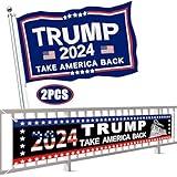 Trump 2024 Flag 3 x 5 FT & 1.6 x 9.8 FT Trump Flag Set for Indoor and Outdoor Banner Flags - 2024 Take America Back Colored Pattern Trump Flag (2pcs)