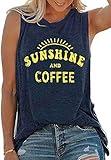 Tank Tops for Women Summer Sunshine and Coffee Graphic T-Shirts Sleeveless Casual Ladies Loose Tunic Blouse(Sunshine Deep Blue, XL)