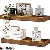 QEEIG Bathroom Floating Shelves for Wall - Shelf Over Toilet Small Wall Mounted Farmhouse Decor 16 inch Set of 2, Rustic Brown (008-40BN)