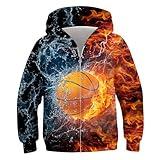 Idgreatim Kids Boys Full Zip Hoodies Size 8-10 3D Basketball Water Fire Zipper Sweatshirt Fall Winter Casual Jumper 9-10T