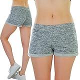 ToBeInStyle Women's Form Fitting Rolled Up Shorts Print Yoga Shorts - Rolled Up Shorts - Heather Grey - Large