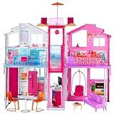 Barbie Doll House Playset, 3-Story Townhouse with 4 Rooms & Rooftop Lounge, Furniture & Accessories Including Swinging Chair (Amazon Exclusive)