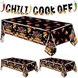 Iceyyyy 4 Pcs Black Chili Cook Off Table Decorations Set-108" x 54" Chili Pepper Flame Table Covers 33 Ft Cooking Chili Contest Banner-Disposable Chili Pepper Party Decorations for Party Supplies