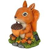 Mood Lab Solar Garden Decor Statue - Squirrel Outdoor Statue - 9.45 Inch Tall Solar LED Lights Outside Lawn Figurine - Yard and Patio Decoration