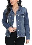 MISS MOLY Jean Jackets for Women Distressed Long Sleeve Ripped Denim Jackets Blue XL