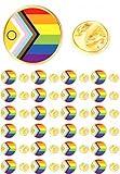 CINFAC 25/50/100pcs Round Inclusive New Progress Pride lapel Pin LGBTQ Progressive Rainbow flag Pride Pins Badge Bulk (50)