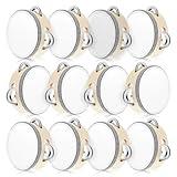 Lukmaa 12 Pcs Wedding Tambourine Drum for Adults Hand Held Percussion Gift Wood Metal Jingles Musical Educational Drum Instrument for Church Wedding Party Games(White,4 Inch)