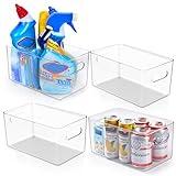 Chikit 4 PCS Clear Plastic Storage Bins, Refrigerator Organizer Bins with Handles, Pantry Organizer Bins for Food, BPA-Free Fridge Organizer for Fridge, Freezer, Kitchen, Cabinet, Pantry, 10" Long