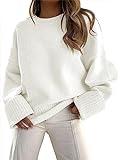 ANRABESS Women's Oversized Crewneck Long Sleeve Fuzzy Knit Casual Chunky Warm 2024 Fall Pullover Sweaters Top Trendy Outfits White Small