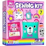 KRAFUN My First Sewing Kit for Beginner Kids Arts & Crafts, 6 Easy DIY Projects of Stuffed Animal Dolls and Plush Pillow Craft, Instructions & Felt, Gift for Girls, Boys, Learn to Sew, Embroidery