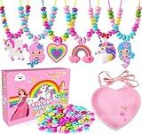 DIZRNOI Jewelry Making Kit for Girls Unicorn Mermaid Charm Necklace Making Supplies Beads Set Birthday DIY Arts and Crafts for Girls