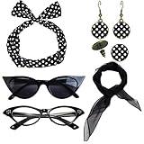 eforpretty 1950's Womens Costume Accessories - 50s Chiffon Scarf,Cat Eye Glasses,Bandana Tie Headband,Drop Dot Earrings (Black)