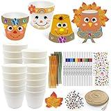 Cinrobiye 24 Set Fall Scarecrow Craft Kit DIY Garden Pot Plant Crafts Pot with Stickers for Fall Thanksgiving Autumn Harvest Classroom Creative DIY Art Project Bulk Painting (Scarecrow)