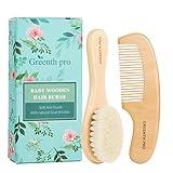 GREENTH PRO Baby Hair Bush and Comb Set -Nature Lotus Wood with Soft Goat Bristle and Pear Wood Comb for Newborns & Toddlers, Ideal for Cradle Cap