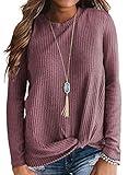 Neineiwu Womens Casual Tops Long Sleeve Cute Twist Knot Waffle Knit Shirts Blouse (Large, Mauve Red)