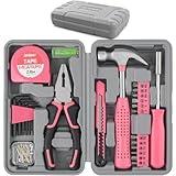 Hi-Spec Tool Set 25pc Pink Household DIY Tool Kit for Women. Small Mini Tool Box Set of Starter Basic Ladies Tools