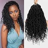 BAOTA 12 Inch Faux Locs 7 Packs Goddess Locs Crochet Hair Pre Looped Crochet Hair with Curly Ends Boho Locs Style Hair Extensions (1B#)