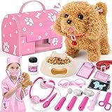 Golray Toy Dog for Kids Girl Vet Doctor Kit, Interactive Dog Can Walk Bark with 21pcs Puppy Veterinarian Set & Doctor Outfit & Carrier, Pretend Pet Toy Christmas Birthday Gift Toddler Girl Age 3 4 5 6