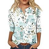 Work Tops for Women 2023,Petite Tops for Women 3/4 Sleeve Casual Autumn Button Down Shirts Loose Fit Three Quarter Length Sleeve Blouse Ladies Tops and Blouses Medium White