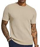 PJ PAUL JONES Mens Sweatshirt Crewneck Waffle Knit Tee Summer Short Sleeve Fashion Casual Pullover Tops Apricot XL