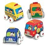 Melissa & Doug K's Kids Pull-Back Vehicle Set - Soft Baby Toy Set With 4 Cars and Trucks and Carrying Case Pull Back Cars, Soft Vehicles Toys For Babies And Toddlers