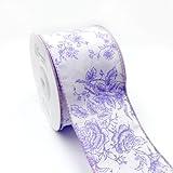 Designer’s Shop Rose Floral on Cream Wired Edge Ribbon 2.5” x 10 Yard for DIY Crafting, Home Décor Flower Arrangement (Lilac Lavender)