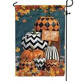 V VIBEPY All Over Printed Fall Double Sided Garden Flags, 12x18" Garden Flag, Fall Leaves Pumpkin Flag, Welcome Fall Flag for Patio Decor, Autumn Flag, Outdoor Flag, Home Fall Decor