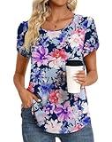 HOTGIFT 2024 Womans Casual Tunics Top Short Sleeve Crewneck T-Shirts Loose Comfy Basic Blouse Mix Light Flower Large