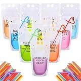 Honeydak 30 Sets Drink Pouches with Straws Colorful Adult Drink Bags Zipper Party Beverage Pouches Funny Drink Pouches Novelty Juice Party Pouches Translucent Stand-up Plastic Bags for Adults