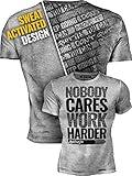 Actizio Men's Workout Shirt Cotton Fabric T-Shirt Short Sleeve Sweat Activated Motivational Exercise Gym Athletic Fit Moisture Wicking Fitness Shirt - Nobody Cares - Work Harder (Size M)