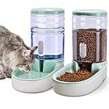 Kacoomi Automatic Dog Cat Feeder and Water Dispenser Gravity Food Feeder and Waterer Set with Pet Food Bowl for Small Medium Dog Puppy Kitten, Large Capacity 1 Gallon x 2