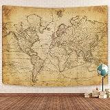 GOAOK Old World Map Tapestry, Vintage Map Geographical Distribution Tapestry Wall Hanging, Brown Historical Atlas Educational World Map Poster for Classroom Bedroom Living Room Office 40x30 Inch