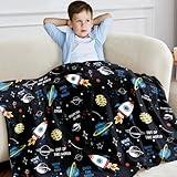 Wajade Toddler Fleece Space Blanket for Boys Kids 3D Space Rocket Planets Soft Throw Blanket Birthday Christmas Halloween Space Decor for Children 50"x60"