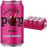 Culture Pop Soda Sparkling Probiotic Drink, Vegan Soda for Gut Health, Non-GMO, GF, No Added Sugar, 12 Pack, 12 Fl Oz Cans, Black Cherry