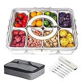 Ballaza Square Divided Serving Tray with Lid & Handle - Appetizer Tray with 8 Removable Compartments & Five Forks, Food Storage Lunch Organizer with Insulated Bag