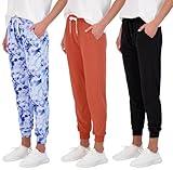 Real Essentials Women's Lounge Jogger Soft Teen Sleepwear Pajamas Fashion Loungewear Yoga Pant Active Athletic Track Running Workout Casual wear Ladies Yoga Sweatpants Pockets, Set 8, L, Pack of 3