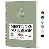 Taja Meeting Notebook for Work Organization - Work notebook with action items, Meeting Minutes Planner Notebook, Perfect Office Supplies for Men & Women - Green