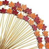 Maple Leaf Fall Cocktail Picks,100pcs Toothpicks for Appetizers, 4.7inch Long Food Toothpicks Fruit Sticks Charcuterie Skewers for Thanksgiving Day Decorations Fall Autumn Themed Party Supplies