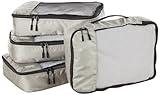 Amazon Basics 4 Piece Packing Cubes for Travel, Travel Organizer Zipper Cubes Set, Medium, Gray