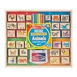 Melissa & Doug Deluxe Wooden Stamp Set: Animals - 30 Stamps, 6 Markers, 2 Stamp Pads - Kids Art Projects, With Washable Ink, Wooden Animal Stamps For Ages 4+