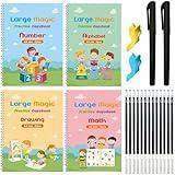 Monking Large Magic Practice Copybook for Kids,Handwriting Practice Book 4 Pack with Pen Refill English Cursive Calligraphy Reusable Age 3-8 ，11.4x8.3Inch (4pc+2 pen)