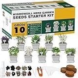 Herb Grow Kit, 10 Herb Seeds DIY Garden Starter Kit, Complete Potted Plant Growing Set Including White Pots, Markers, Nutritional Soil, Watering, Clipper for Kitchen Herb