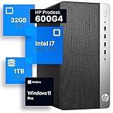 HP ProDesk 600G4 Tower Desktop Computer | Intel i7-8700 (3.4) | 32GB DDR4 RAM | 1TB SSD Solid State | Wi-Fi 5G + Bluetooth | Windows 11 Professional | Home or Office PC (Renewed)