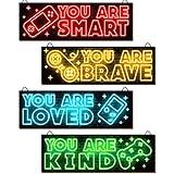 YLOLUL 4pcs Neon Game Art Prints, Wood Wall Art Decor for Boys Room, Gamer Decorations, Inspirational Quote Wall Decor, Modern Home Decor, 12 x 4 Inch, Red